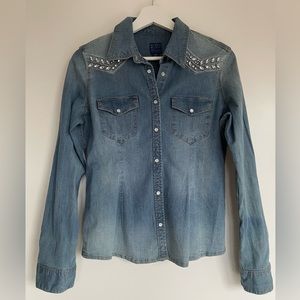 GUESS Denim Jean Button-Down Shirt - Size S